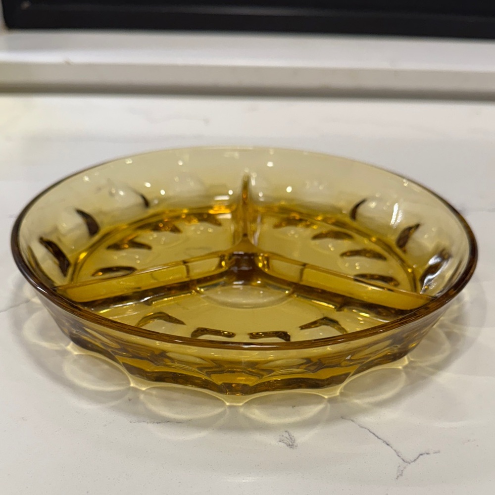 🎄Vintage Hazel Atlas “Reflection” Thumbprint Divided Relish Dish